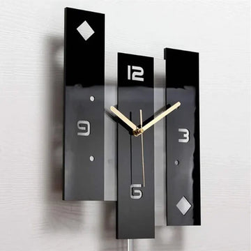 Modern Black Acrylic Pendulum Wall Clock - close up of diamond acrylic detail and side profile