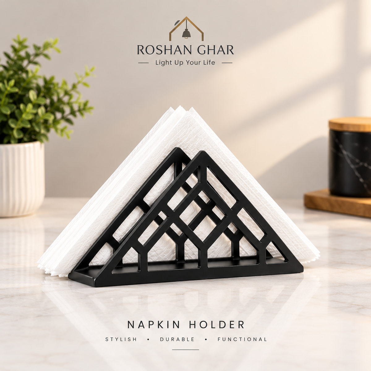 Modern Geometric Black Metal Tissue Holder
