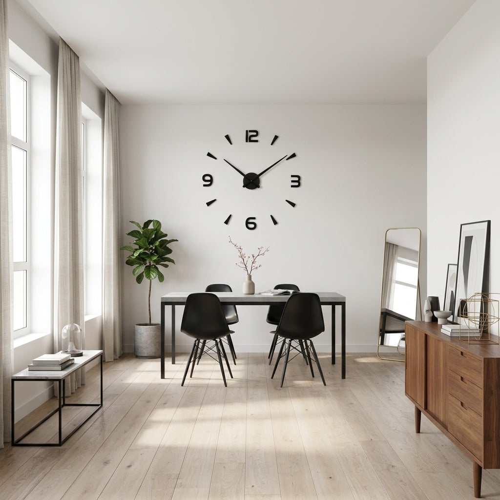 Large 3D Wooden Wall Clock with 12-Inch Needles – DIY Frameless MDF Wall Decor