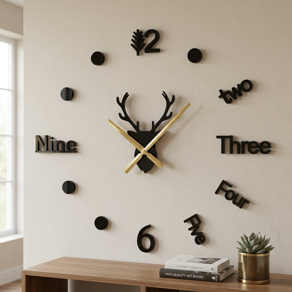 Modern Deer Wall Art Clock – Premium MDF Decorative Wall Clock