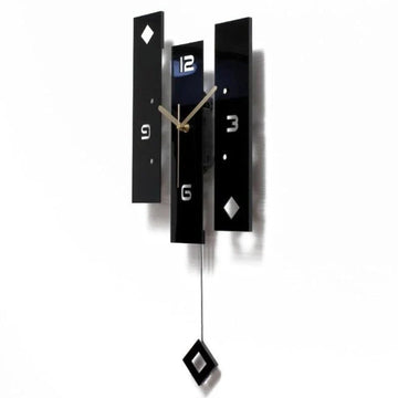 Modern Black Acrylic Pendulum Wall Clock mounted on wall - full view