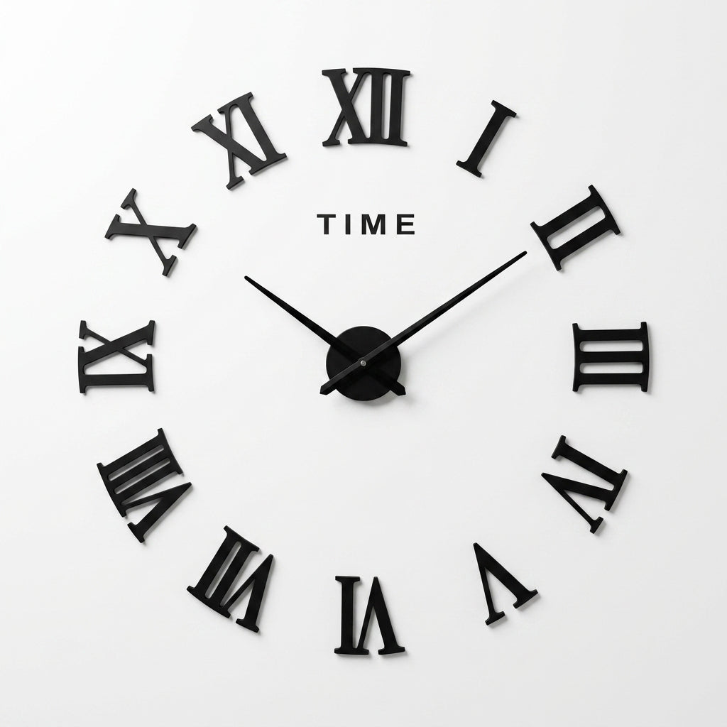 Oversized Roman Numeral Wall Clock – Frameless 3D DIY Acrylic Decor