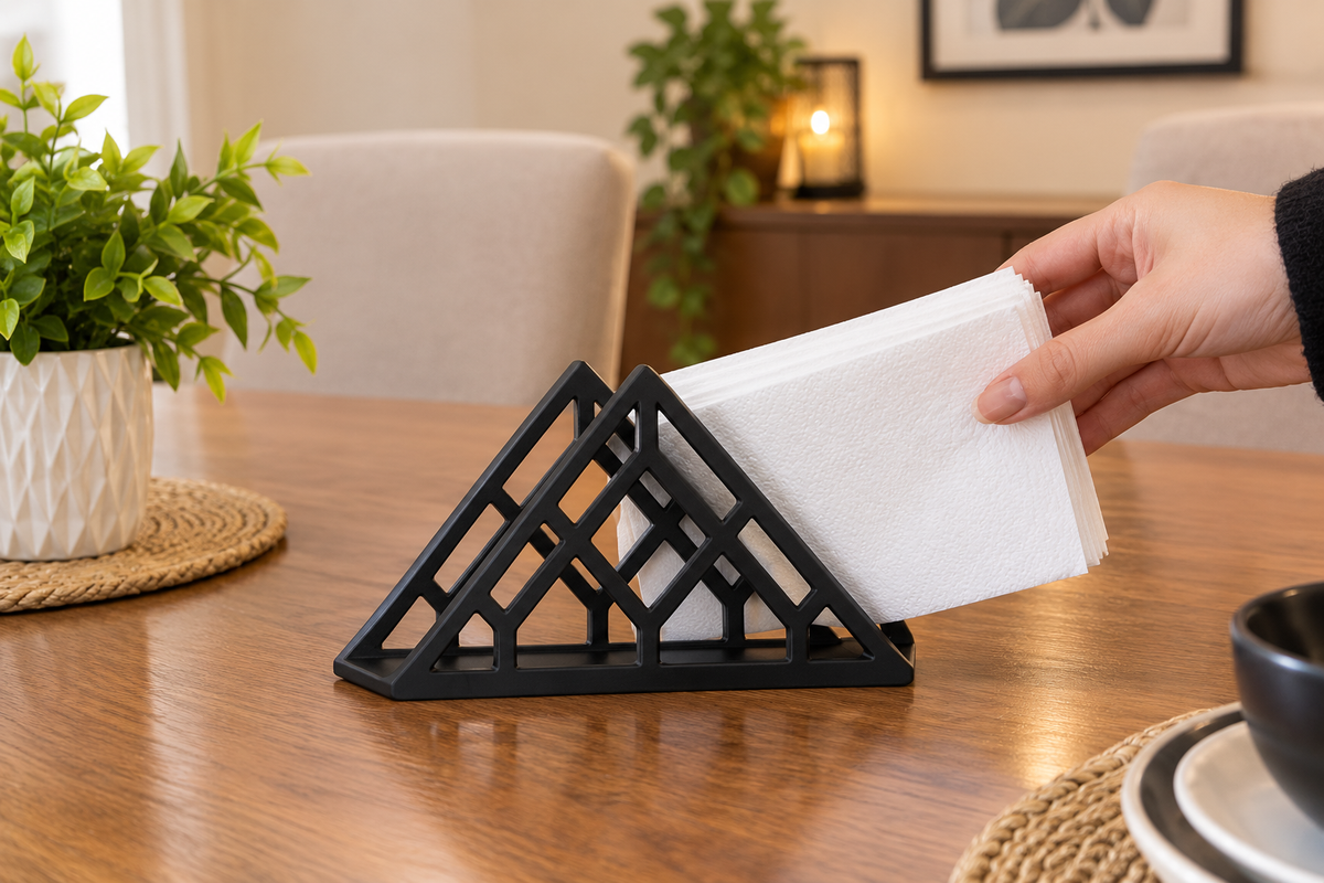 Modern Geometric Black Metal Tissue Holder