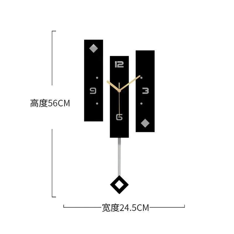 Modern Black Acrylic Pendulum Wall Clock dimensions - 260mm wide x 560mm tall