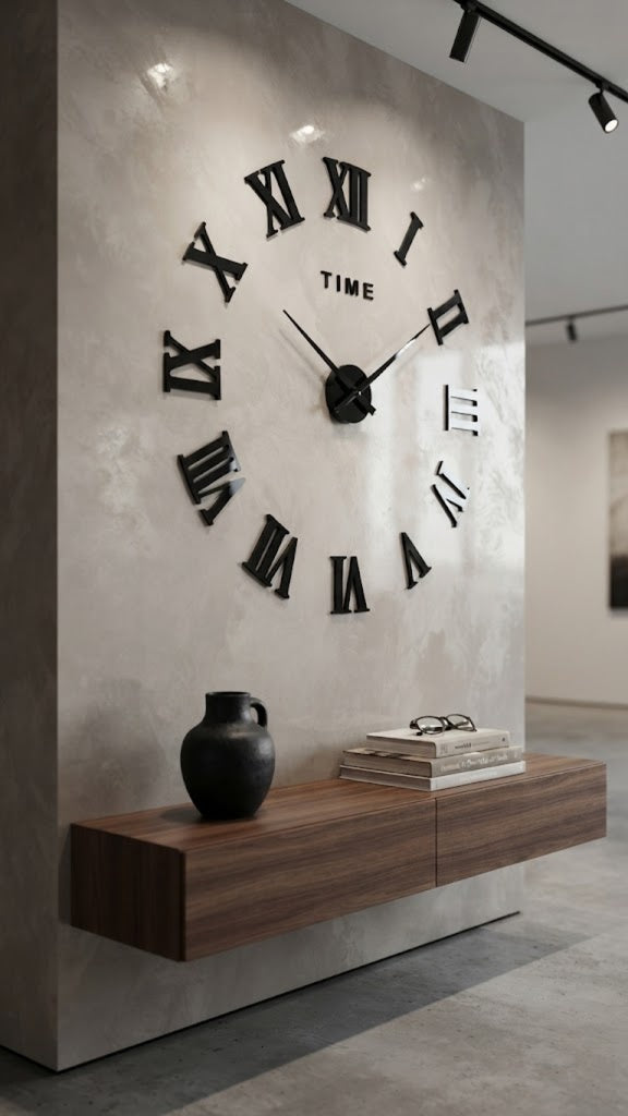 Oversized Roman Numeral Wall Clock – Frameless 3D DIY Acrylic Decor